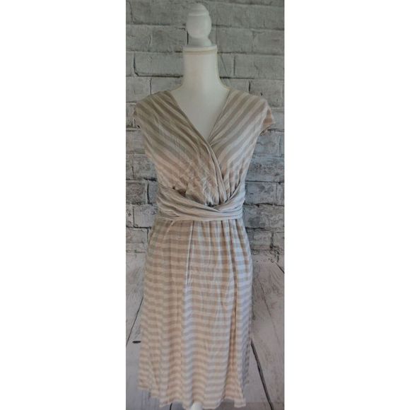 Merona Brown Tan Striped Sleeveless Pullover Dress Women's Size Medium - Picture 1 of 5